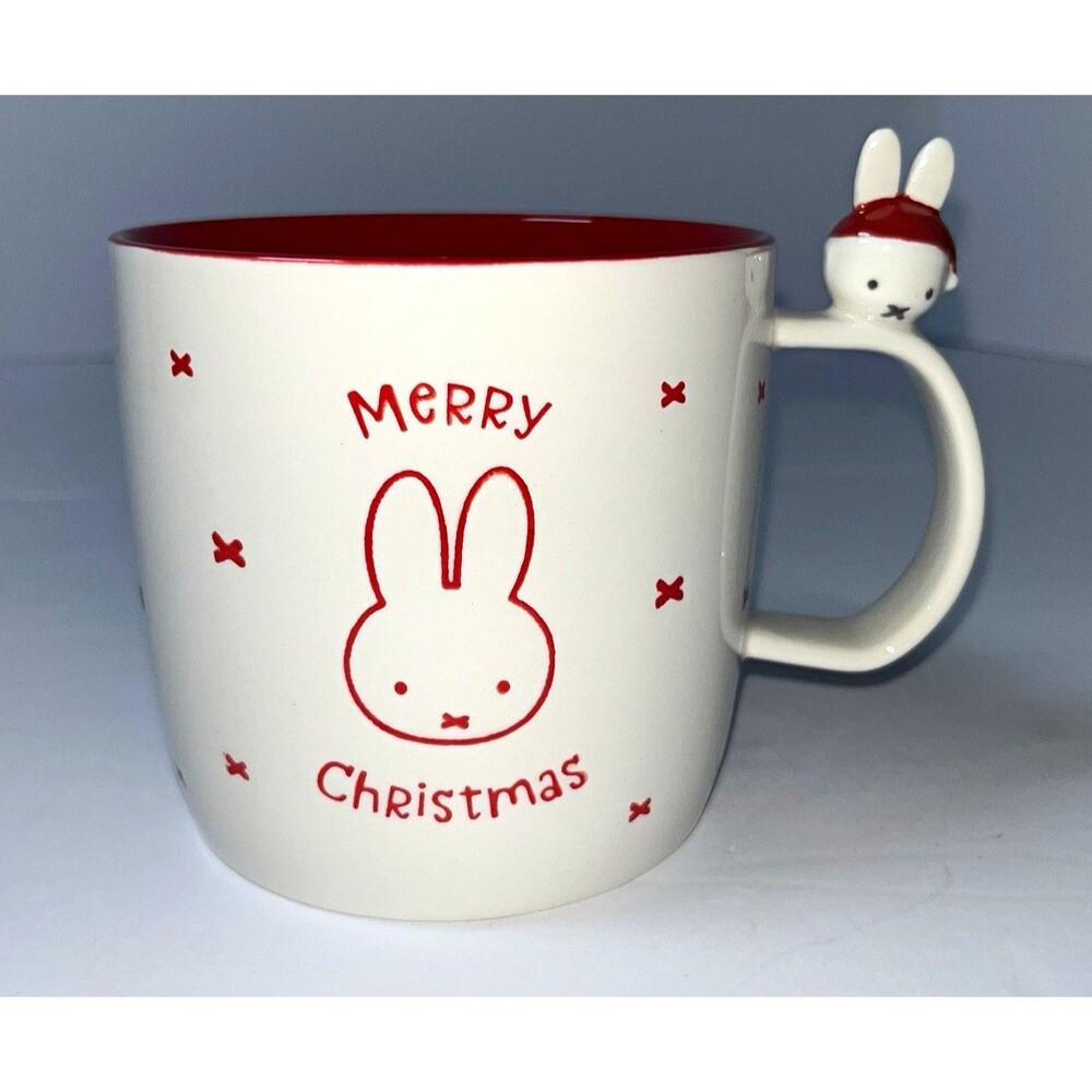 Magenta Miffy Merry Christmas Ceramic Mug White/Red Bunny Handle Never Used